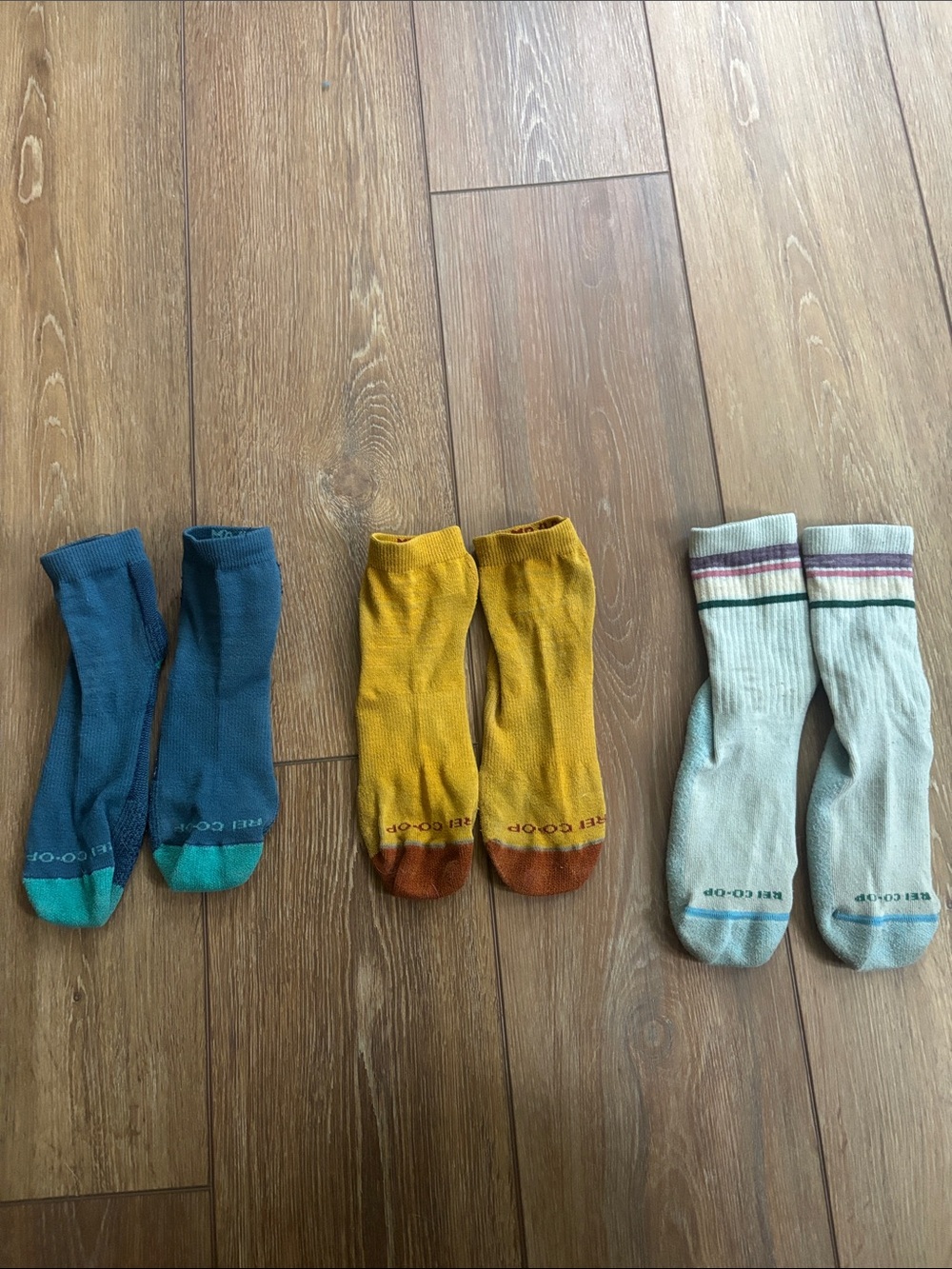 3 pairs of Boys REI Coop Casual Socks - Blue, gold, Light blue